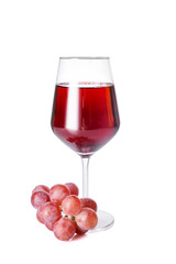 Glass with tasty wine on white background