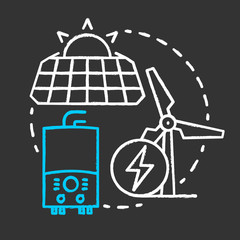 Autonomous power supplies chalk concept icon. Sustainable smart house idea. Producing energy methods. Installing sun batteries and windmills. Vector isolated chalkboard illustration