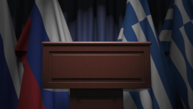 Many flags of Greece and Russia, 3D animation