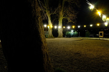 Lichterkette Lampions Sommerfest Party Nacht Festliche Beleuchtung große Bäume Zeiselberg...