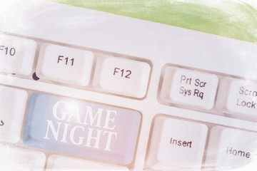 Word writing text Game Night. Business photo showcasing event in which folks get together for the...