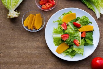 Mix salad vegetable  in white dish,vegan