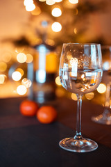 Glass with water at table, close view