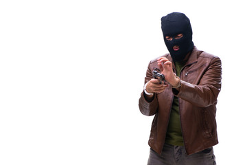 Robber wearing balaclava isolated on white background