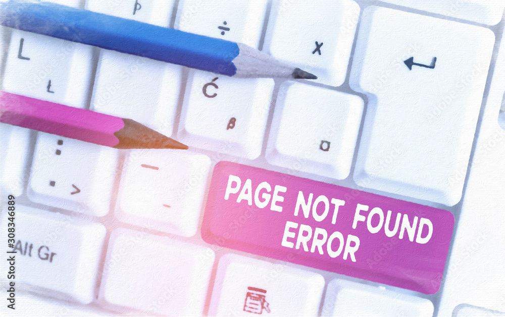 Fototapete Text sign showing Page Not Found Error. Business photo text message appears when search for website doesnt exist White pc keyboard with empty note paper above white background key copy space