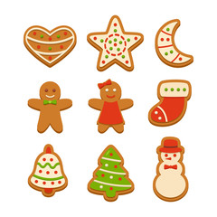 Gingerbread cookies vector illustration set