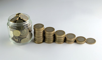 Rising coins, Pile of mixed iron money coins background