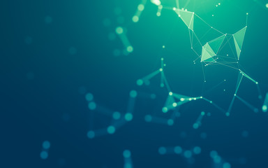 Abstract background. Molecules technology with polygonal shapes, connecting dots and lines. Connection structure. Big data visualization.