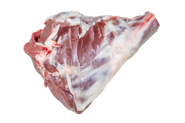 organic Raw leg of lamb, isolated on white background.