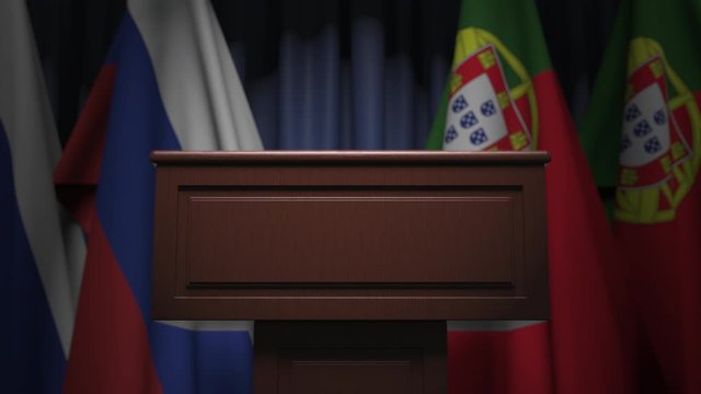 Many flags of Portugal and Russia, 3D animation