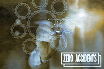 Writing note showing Zero Accidents. Business concept for important strategy for preventing workplace accidents Picture photo network scheme with modern smart device