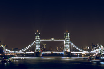 Tower Bridge Illuminated at Night in London, UK