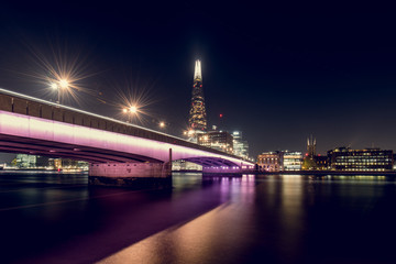 View of Illuminated London Bridge and the Shard at Night