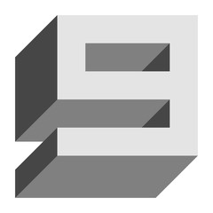 Letters and numbers - isometric cubic font 3d, front top down left view - bright gray number 9 - vector