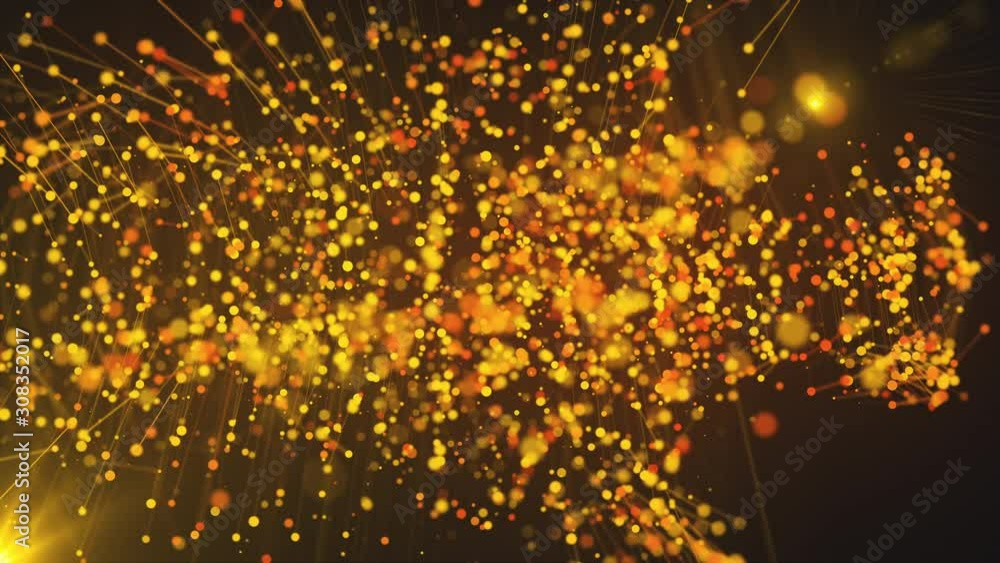 Poster computer generated abstract beautiful background. gold particles, dots and lines, 3d rendering.