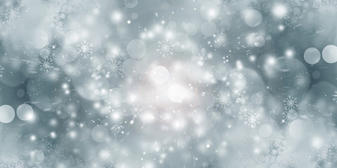 white and gray Christmas light with snowflake bokeh background, Winter backdrop wallpaper.