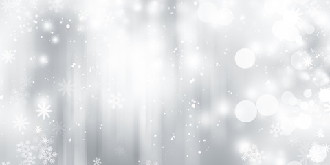 Fototapeta premium white and gray Christmas light with snowflake bokeh background, Winter backdrop wallpaper.