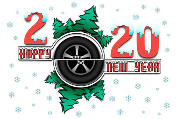 Happy new year 2020 and car wheel