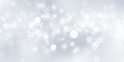 white and gray Christmas light with snowflake bokeh background, Winter backdrop wallpaper.