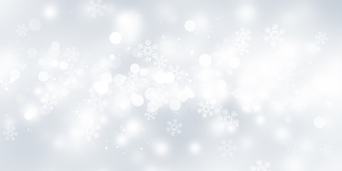 white and gray Christmas light with snowflake bokeh background, Winter backdrop wallpaper.