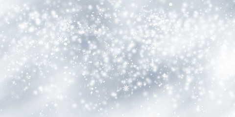 white and gray Christmas light with snowflake bokeh background, Winter backdrop wallpaper.