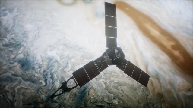 Juno sattelite orbiting Jupiter. Elements of this image furnished by NASA