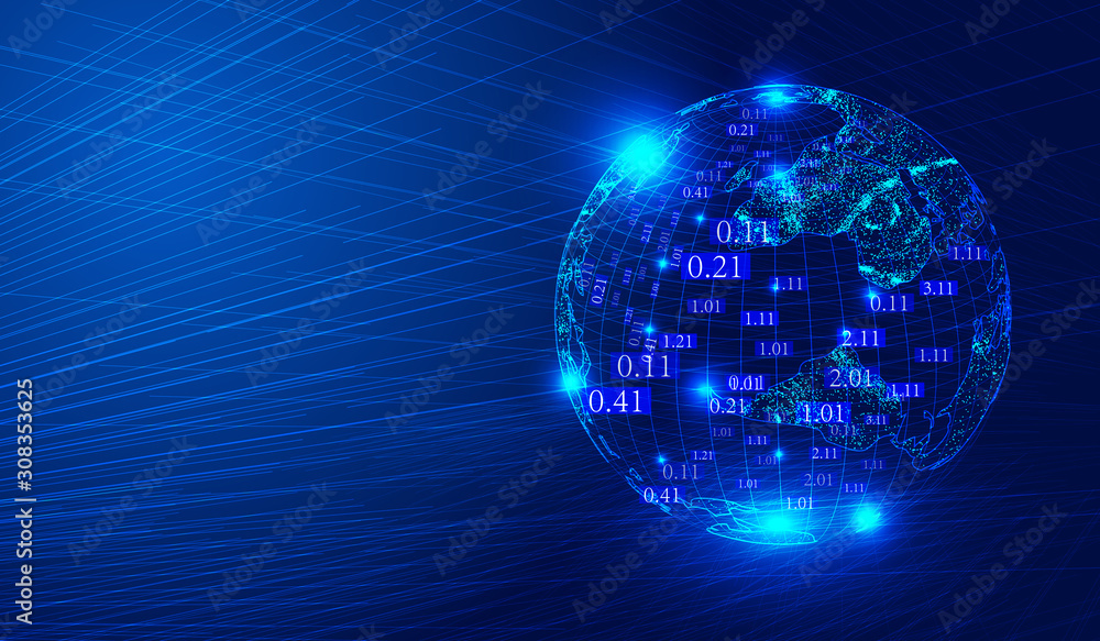 Poster the big data background of network technology constructed by luminous lines, digital and digital ear