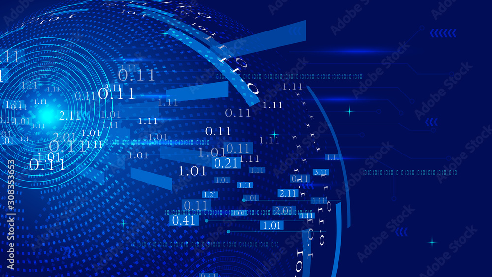 Poster the big data background of network technology constructed by luminous lines, digital and digital ear
