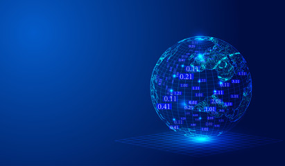 The big data background of network technology constructed by luminous lines, digital and digital earth