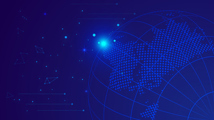 Digital earth, point and line connection, innovative technology polygon network connection concept