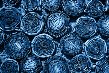 Abstract floral background colored in blue. Color of the year 2020 classic blue toned. Top view