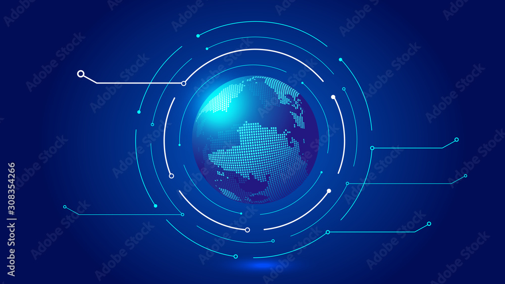 Poster the link of dots and lines and the construction of digital earth mean the background of global futur