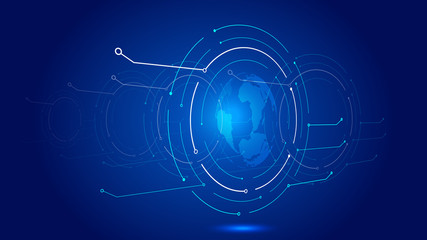 Obraz premium The link of dots and lines and the construction of digital earth mean the background of global future scientific and technological innovation