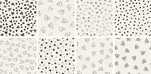 Tafelkleed Set of trendy hand-drawn doodle seamless pattern with hearts. Collection of valentines day backgrounds © kokoshka