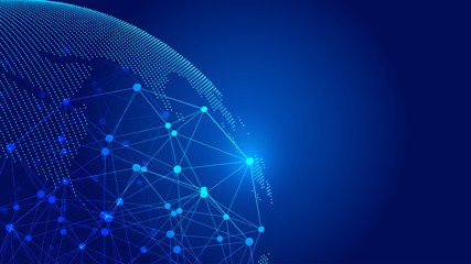 Digital earth, point and line connection, innovative technology polygon network connection concept