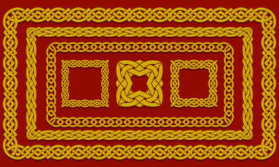Set of interwoven Frames and square elements in ethnic style. Chinese, Asian or Celtic pattern of interweaving stripes.