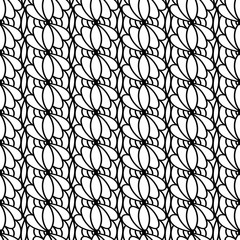 Seamless pattern. Black and white linear background. Decorative geometric petals. Regular doodling design with thin line. Trendy stylish ornament.