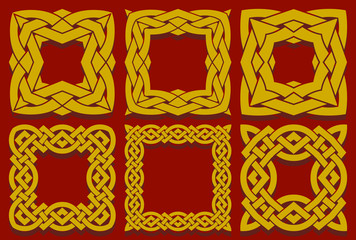 Obraz premium Set of interwoven knot border square elements or Frames in ethnic style. Chinese, Asian or Celtic pattern of interweaving stripes.