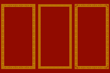 Set of geometric Chinese Frames. Vertical elements in ethnic style. Eastern pattern of traditional stripes.