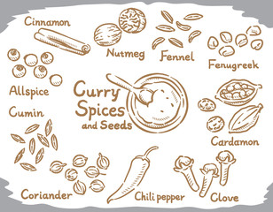 Spices for curry or Indian cuisine. - obrazy, fototapety, plakaty