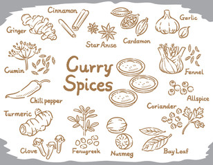 Spices and herbs for curry or Indian cuisine. - obrazy, fototapety, plakaty