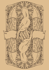 Reach For The Hand, Vintage Badge Vector Illustration