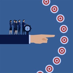 Business flat vector concept manager directing compass to right target metaphor of target and plan.