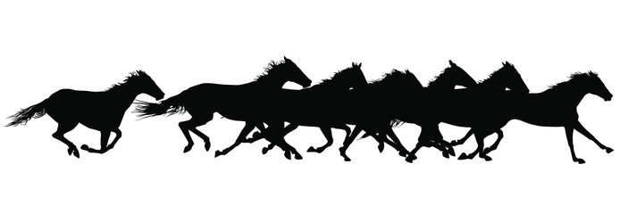 Vector silhouettes of horses running.