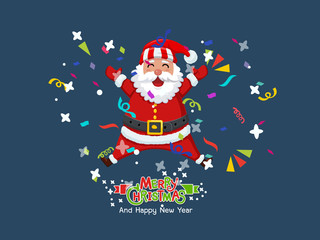 Stock vector Santa Claus. Merry christmas and happy new year greeting card. Vector clipart illustration on color background