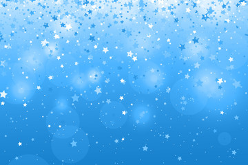 Falling stars on blue background. Stars Confetti. Christmas, New Year celebration holiday background. Vector Illustration