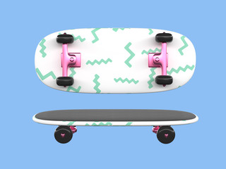 pink white green cartoon skateboard 3d render © NARUEDOL