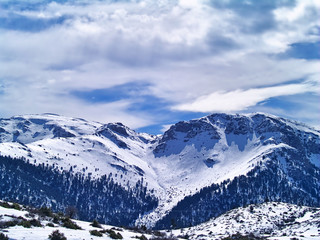 Snow covered mountains of Zireia, Peloponnese, Greece.