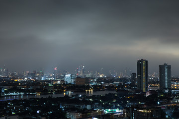 Fototapeta na wymiar Panorama of Night cityscape image in bangkok,thailand