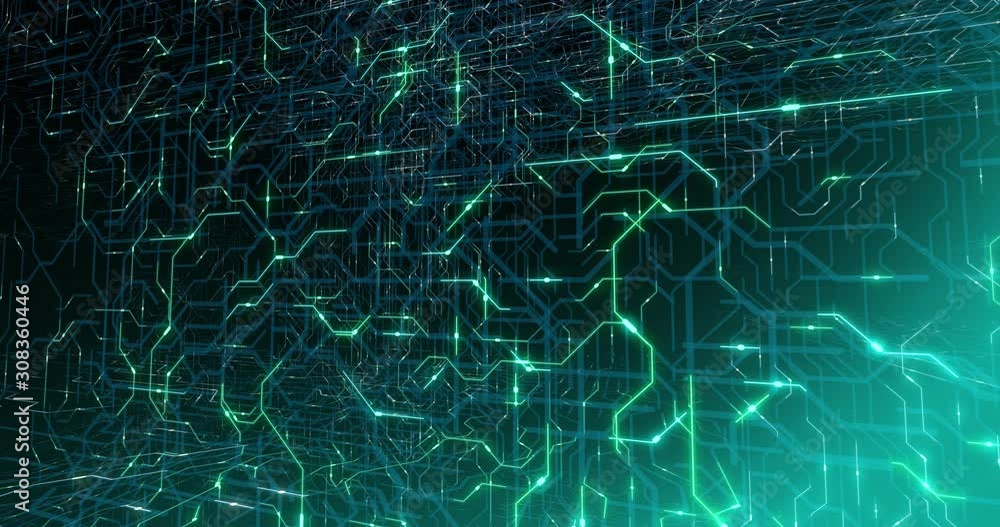 Poster 4k seamless loop of printed circuit board (pcb) in motion. artificial intelligence (ai), data mining